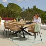 Amelia 6 Seater White Acacia Wood Black Legs Garden Dining Set - Hali Natural Chairs