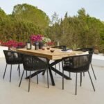 Amelia 6 Seater White Acacia Wood Black Legs Garden Dining Set - Hali Black Chairs