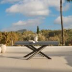 Amelia 6 Seater Concrete Garden Dining Table - Metal Legs - Dove Grey - Image 4