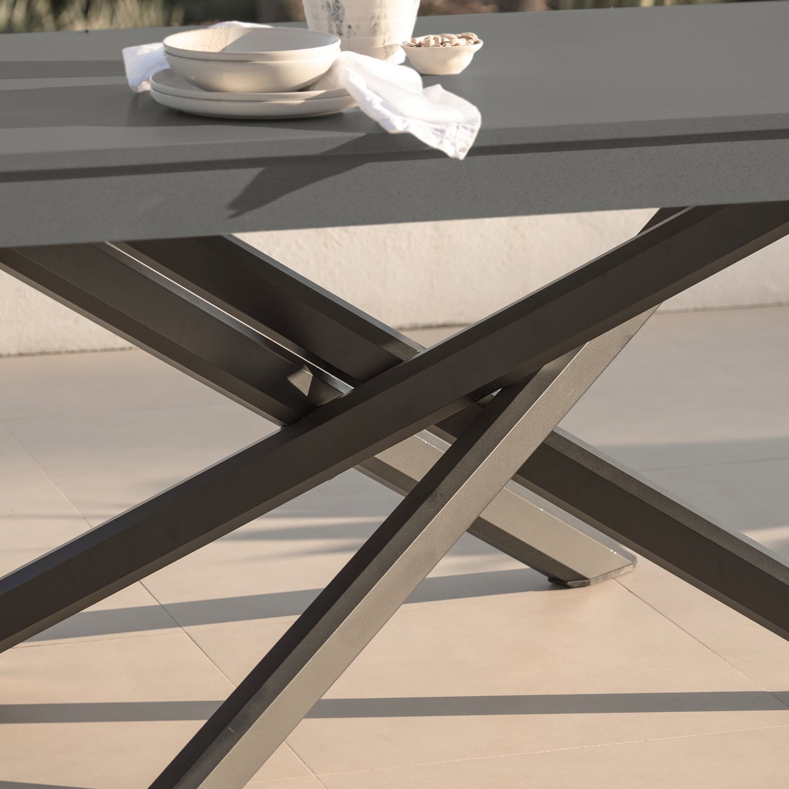 Amelia 6 Seater Concrete Garden Dining Table - Metal Legs - Dove Grey - Image 2