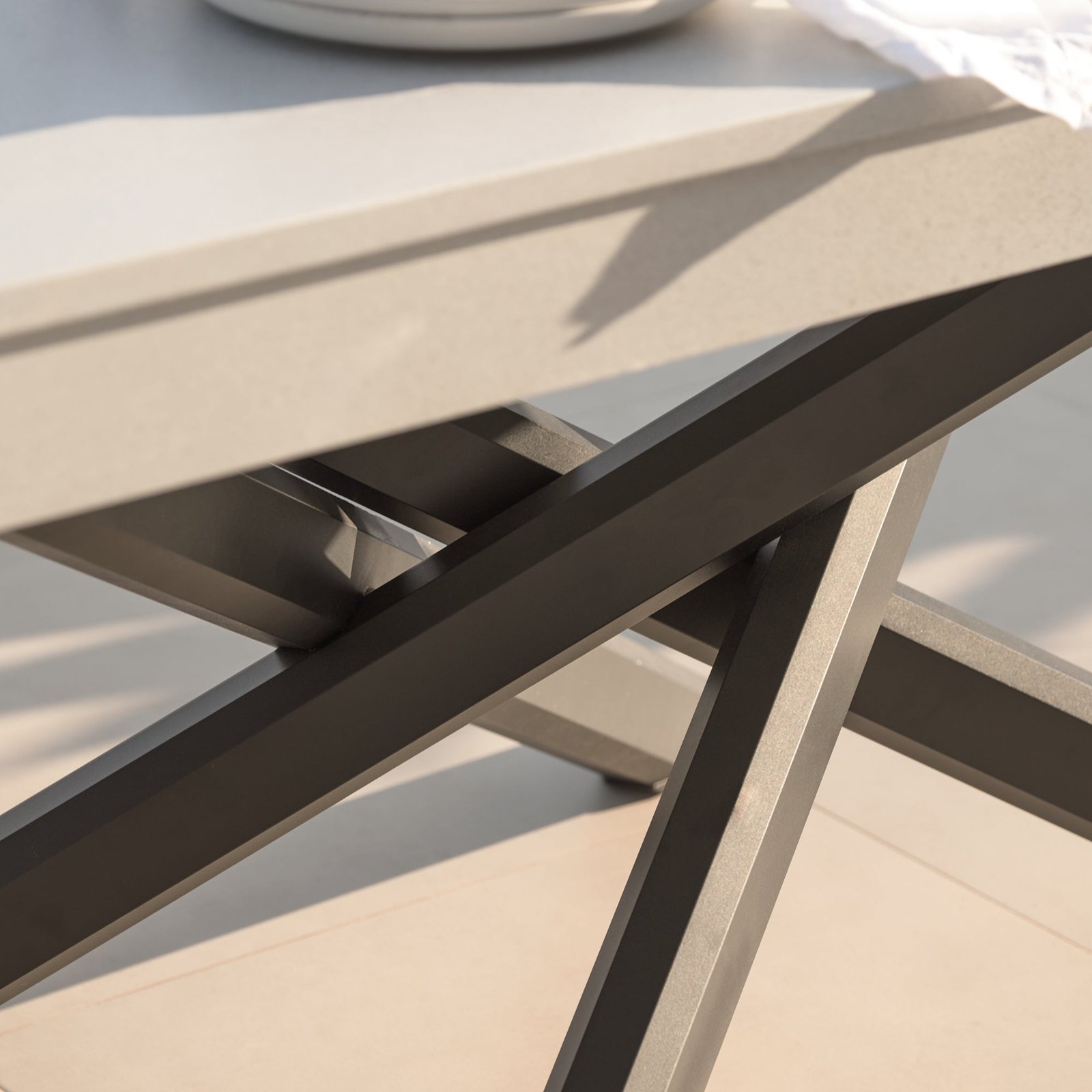Amelia 6 Seater Concrete Garden Dining Table - Metal Legs - Pale Grey - Image 6