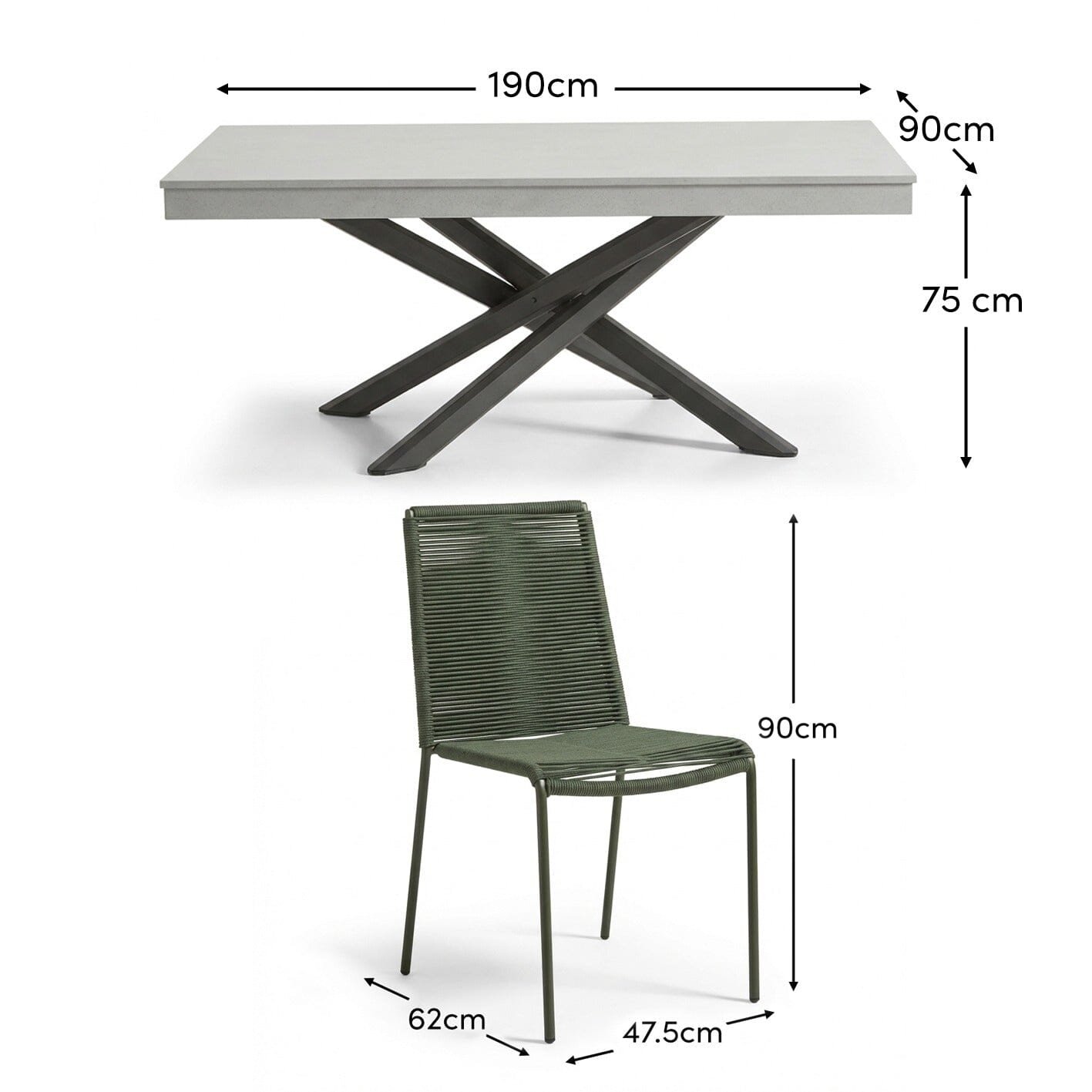 Amelia 6 Seater Pale Grey Concrete Garden Dining Set with Ryder Khaki Chairs - Image 11