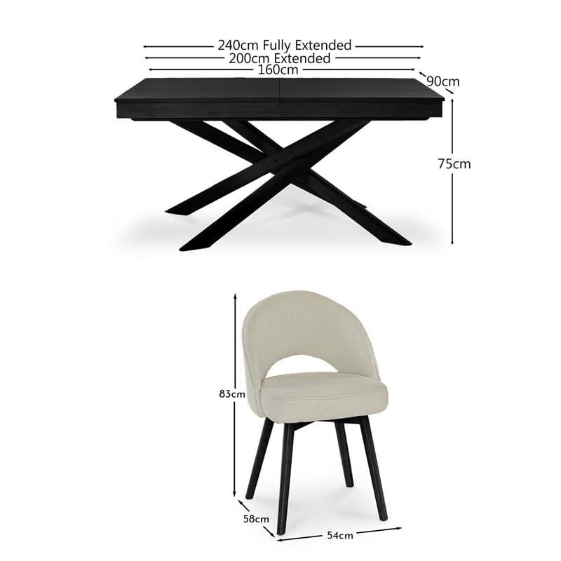 Amelia Black Extendable Dining Table Set - 6 Seater - Marilyn Boucle Dining Chairs - Black Legs - Image 12