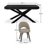 Amelia Black Dining Table Set - 6 Seater - Marilyn Soft Beige Dining Chairs - Black Legs - Image 11