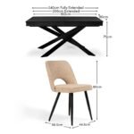 Amelia Black Extendable Dining Table Set - 6 Seater - Dolly Dining Chairs - Black Legs - Image 8