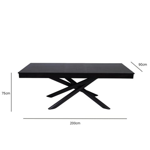 Amelia Black Extendable Dining Table Set - 6 Seater - Dolly Dining Chairs - Black Legs 2 Black Wood Dining Room Table