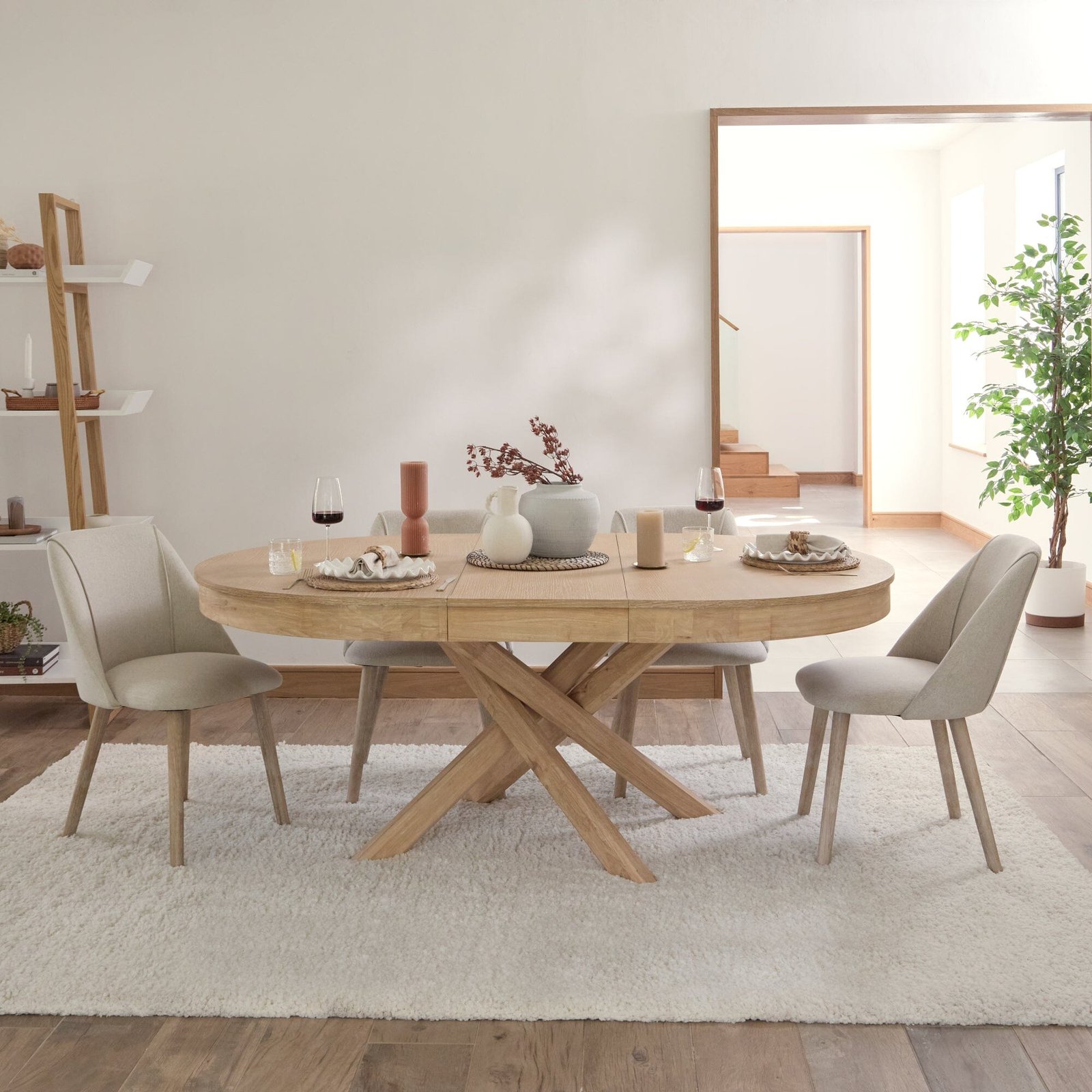 Amelia Whitewash Oval Extending Dining Table Set - 4 Seater - Freya Sand Dining Chairs - Whitewash Oak Legs - Image 2