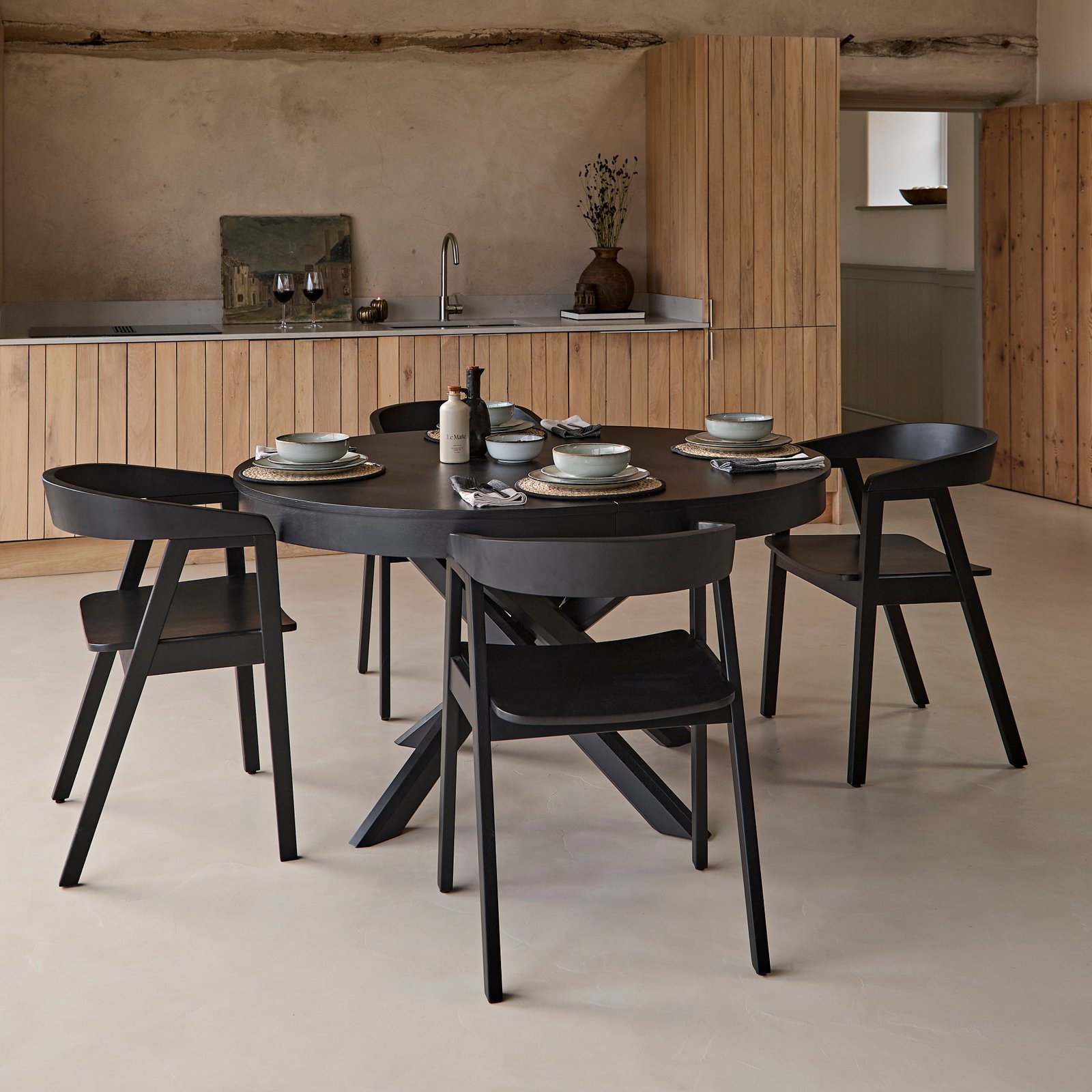 Amelia Black Oak Oval Extending Dining Table Set - 6 Seater - Ella Black Oak Carver Chairs - Image 6