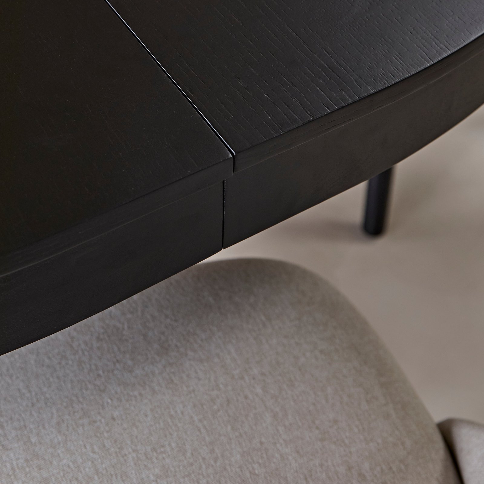 Amelia Black Oak Oval Extending Dining Table Set - 4 Seater - Freya Sand Dining Chairs - Black Oak Legs - Image 8