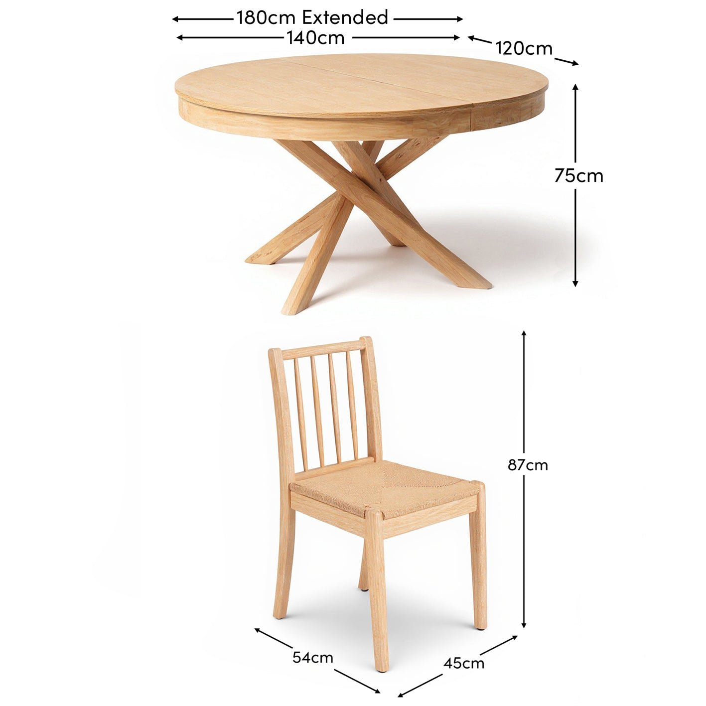 Amelia Extendable Whitewash Oval Dining Table Set - 4 Seater - Tilly String Dining Chairs - Whitewash Oak Legs - Image 18