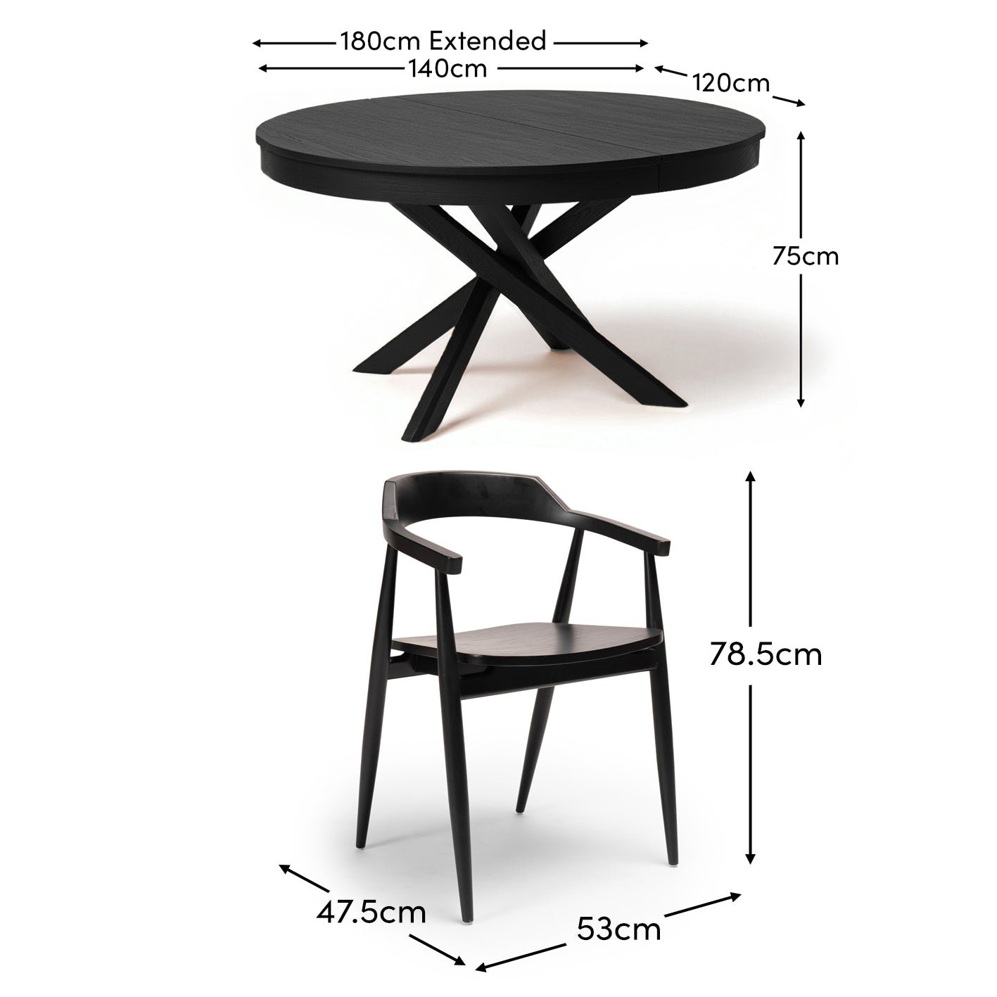 Amelia Black Oak Oval Extending Dining Table Set - 6 Seater - Carter Black Oak Dining Armchairs - Image 17