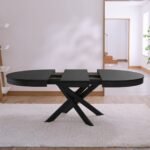 Amelia Black Oak Oval Extending Dining Table Set - 6 Seater - Freya Oat Boucle Dining Chairs- Black Oak Legs - Image 5