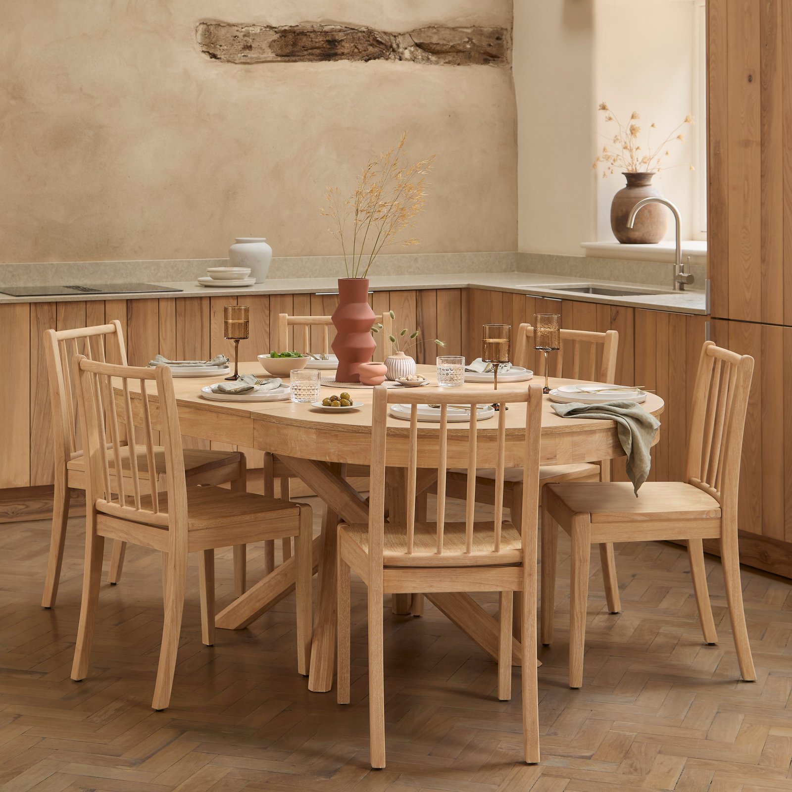 Amelia_Oval_Extending_Dining_Table_with_Tilly_Dining_Chairs_Whitewash_Oak-2 Amelia Extendable Whitewash Oval Dining Table Set - 6 Seater - Tilly Dining Chairs - Whitewash Oak Legs - Image 1