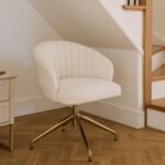 Arabella Office Swivel Chair - Light Beige Boucle with Gold Legs
