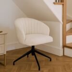 Arabella Office Swivel Chair - Light Beige Boucle with Black Legs