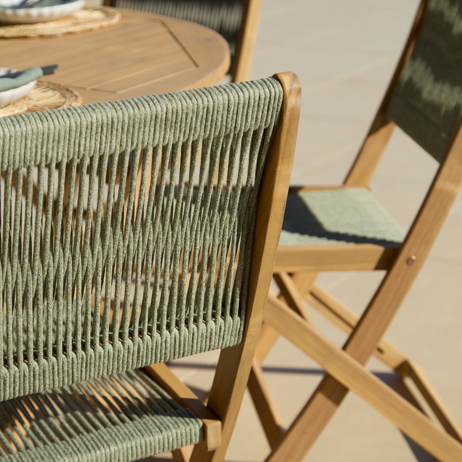 Ashby 4 Seater White Acacia Garden Dining Set with Cove Green Rope Chairs - 130cm - Image 8