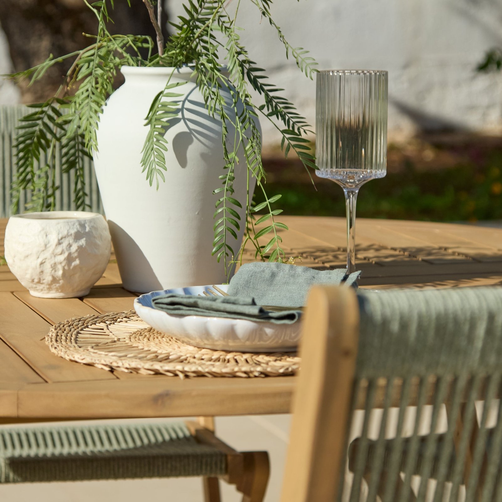 Ashby 4 Seater White Acacia Garden Dining Set with Cove Green Rope Chairs - 130cm - Image 7