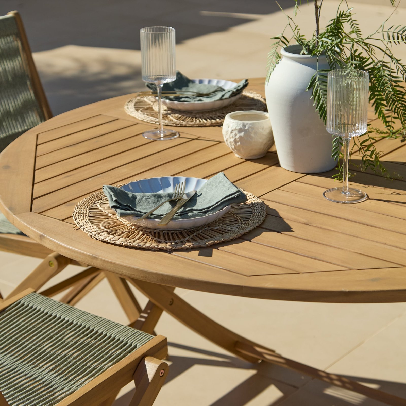 Ashby 4 Seater White Acacia Garden Dining Set with Cove Green Rope Chairs - 130cm - Image 3