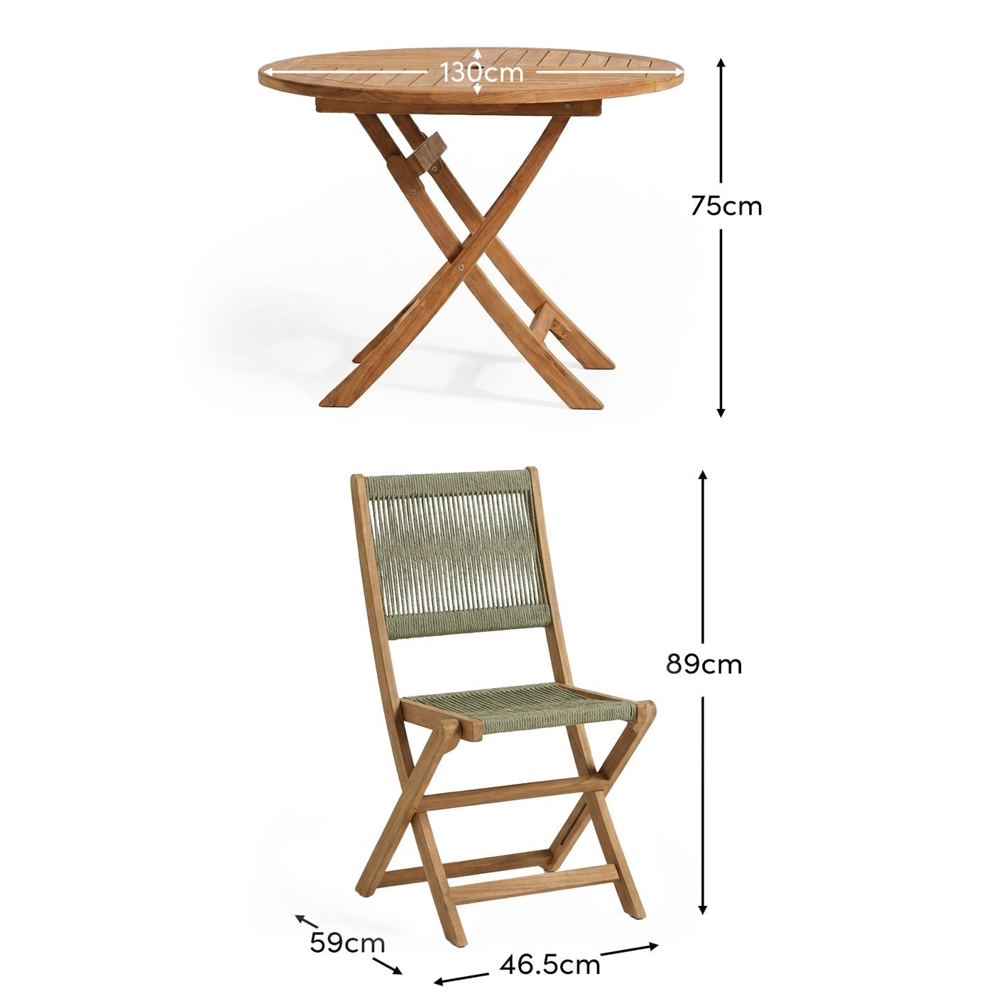 Ashby 4 Seater White Acacia Garden Dining Set with Cove Green Rope Chairs - 130cm - Image 11