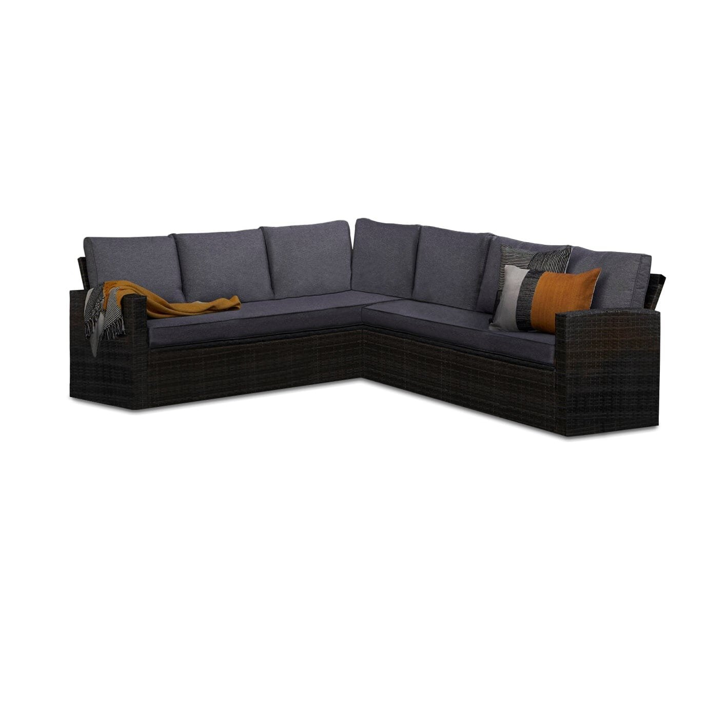 Aston 9 Seater Rattan Garden Corner Sofa Set with Cream Lean Over Parasol - Firepit - Grey - Image 19