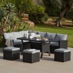 Aston 9 Seater Outdoor Sofa Dining Set with Polywood Table Top - Black