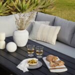 Aston 9 Seater Rattan Garden Corner Sofa Set with with Cream LED Premium Cantilever Parasol - Polywood Top - Black - Image 5