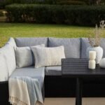 Aston 9 Seater Rattan Garden Corner Sofa Set with with Cream LED Premium Cantilever Parasol - Polywood Top - Black - Image 13