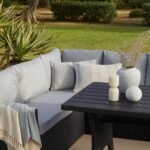 Aston 9 Seater Rattan Garden Corner Sofa Set with with Cream LED Premium Cantilever Parasol - Polywood Top - Black - Image 10