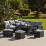 Aston 9 Seater Rattan Garden Corner Sofa Set - Black