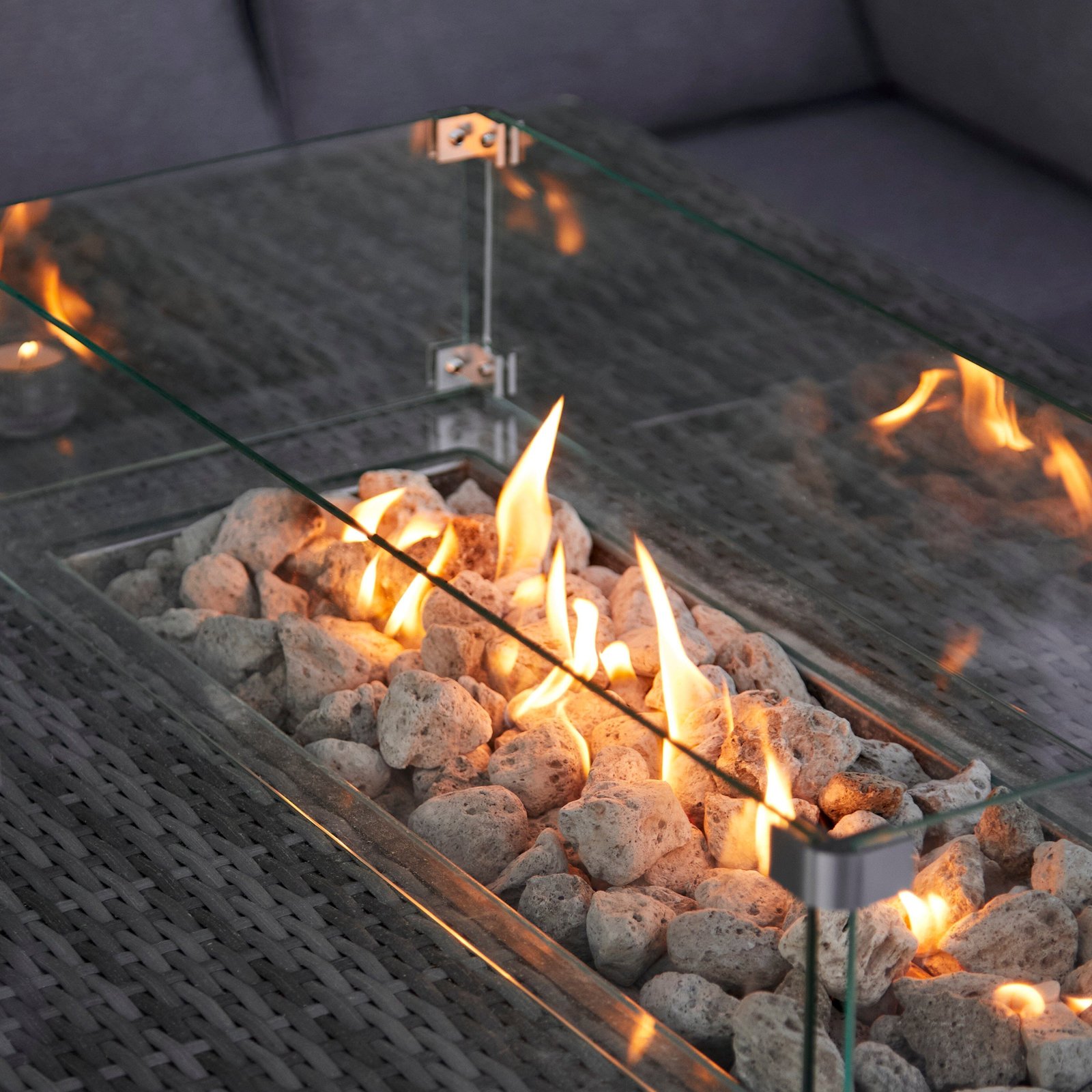 Aston 9 Seater Rattan Garden Corner Sofa Set with Cream Cantilever LED Premium Parasol - Firepit - Grey - Image 9