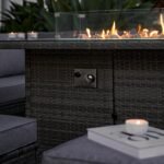 Aston 9 Seater Rattan Garden Corner Sofa Set with Cream Cantilever LED Premium Parasol - Firepit - Grey - Image 4