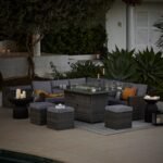 Aston 9 Seater Rattan Garden Corner Sofa Set with Grey Lean Over Parasol - Firepit - Grey - Image 17