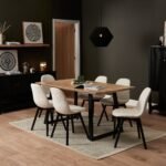 Atlas Chalked Mango Wood Dining Table Set -  6 Seater - Ellis Light Beige Boucle Dining Chairs - Black Oak Legs - Image 6
