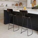 Jayden Black Leather Tall  Bar Stools - Set of 2 - Black Metal Legs