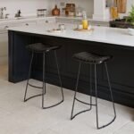 Outlet - Jayden Black Leather Tall Backless Bar Stools - Set of 2 - Black Metal Legs