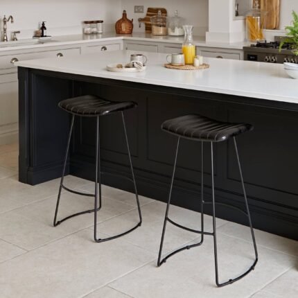 Jayden Black Leather Tall Backless Bar Stools - Set of 2 - Black Metal Legs