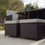 Cube 8 Seater Rattan Outdoor Dining Set with Cream Parasol - Black Weave - Image 4