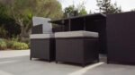 Cube 10 Seater Rattan Outdoor Dining Set with Grey Parasol - Black Weave Polywood Top - Image 2