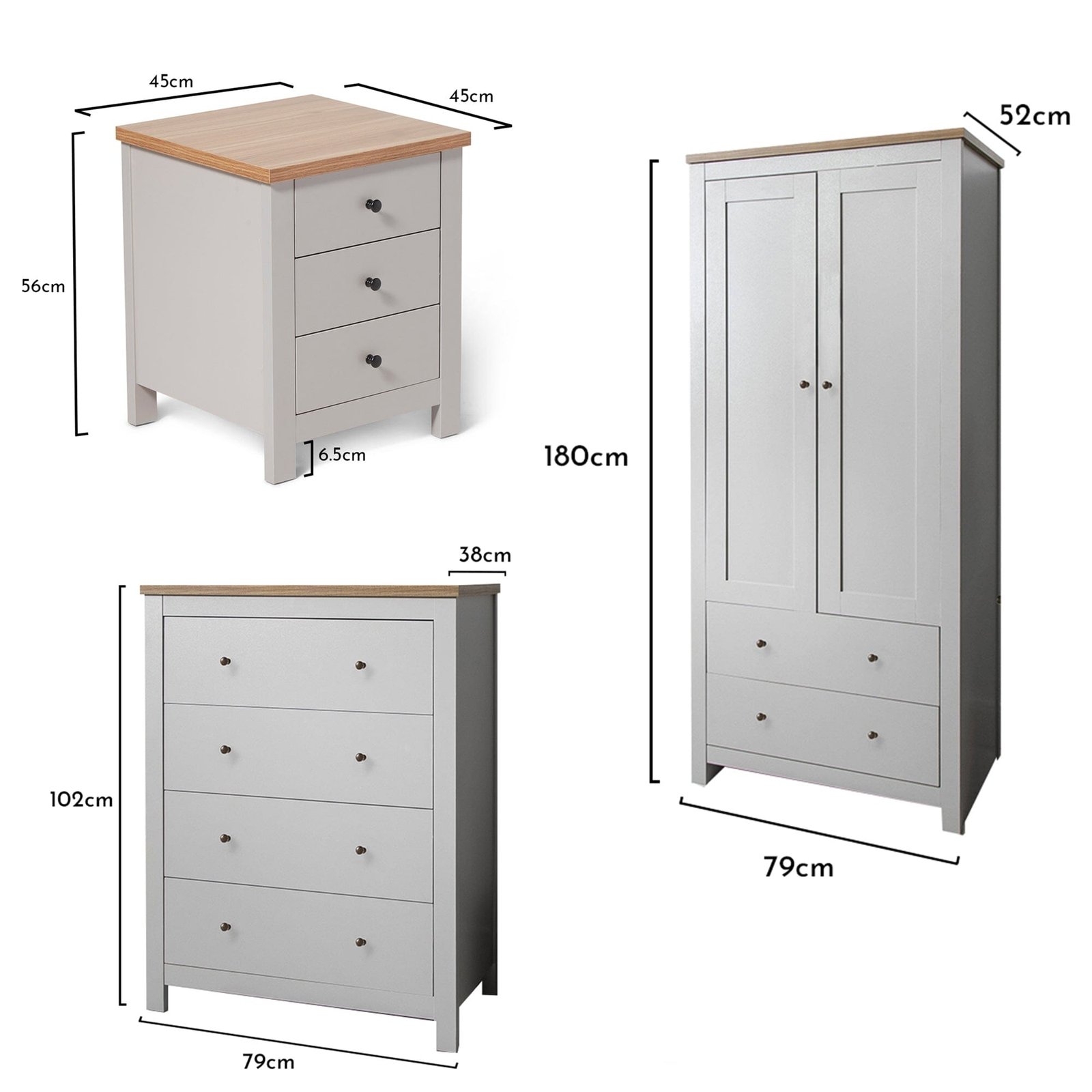 Bampton 3 Piece Bedroom Set - Chest of 4 Drawers - Stone Grey - Image 6