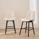 Bella Light Beige Boucle Bar Stool - Black Oak Legs
