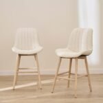Bella Light Beige Boucle Bar Stool - Whitewash Legs