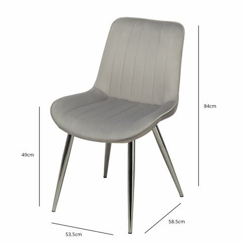 Outlet - Bella grey velvet dining chairs with chrome legs - set of 2 1 Outlet - Bella grey velvet dining chairs with chrome legs - set of 2