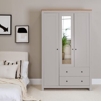 Bampton 3 Door Wardrobe with 2 Drawers - Stone Grey