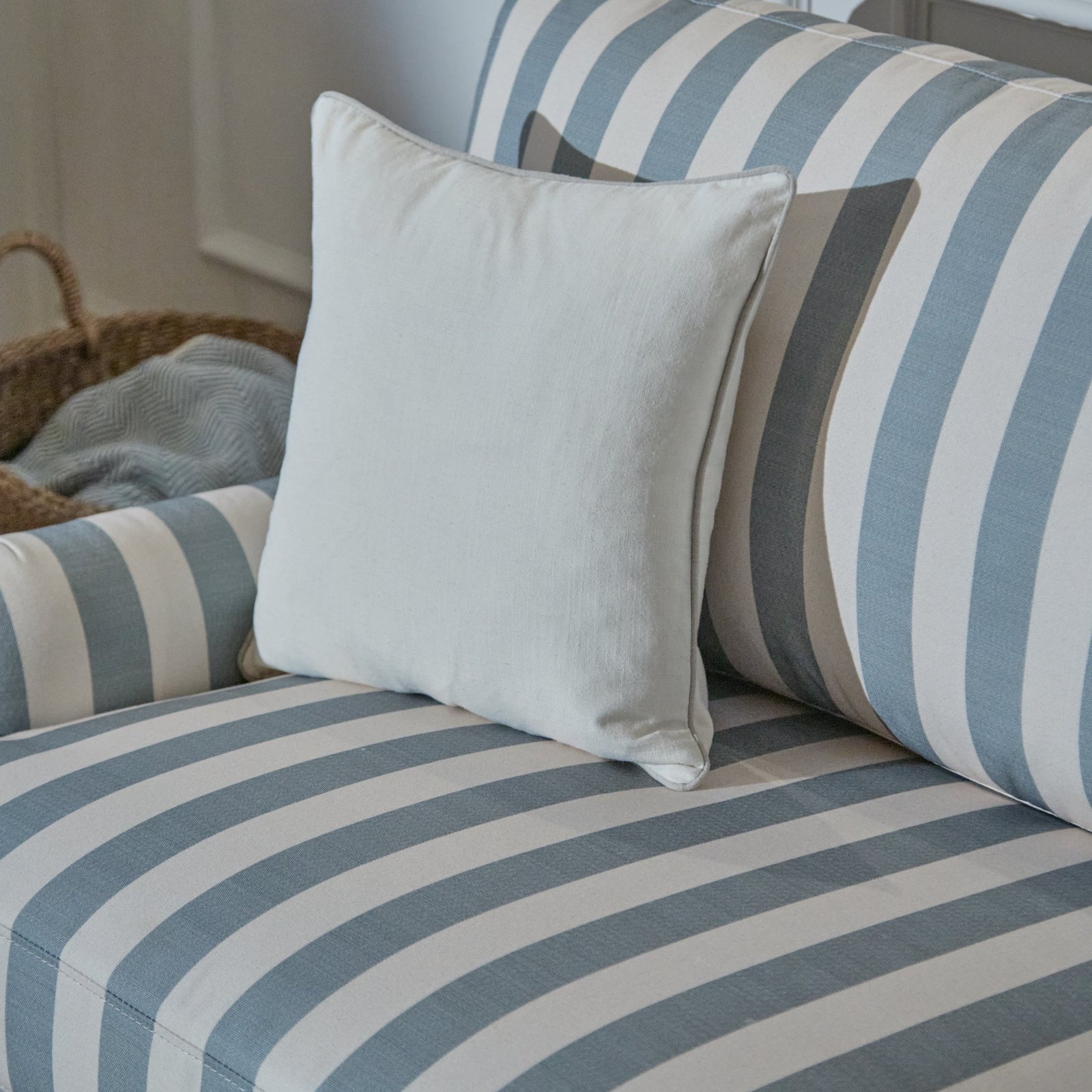 Brea 2 Seater Sofa - Blue Stripe with Whitewash Legs - Image 7