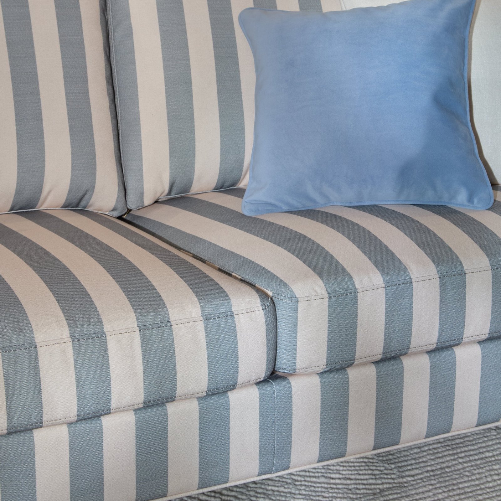 Brea 2 Seater Sofa - Blue Stripe with Whitewash Legs - Image 3