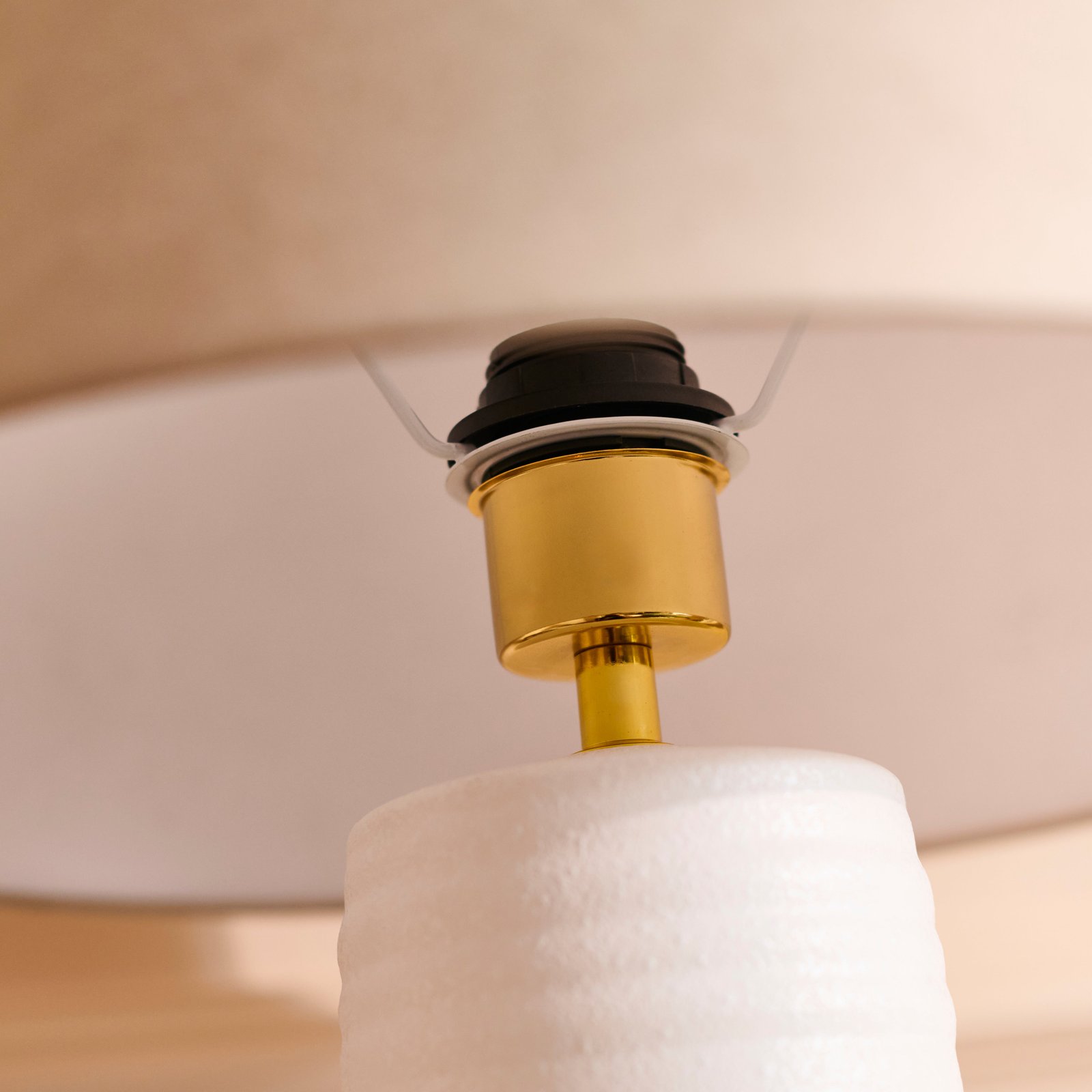 Burleigh 43cm Ceramic Table Lamp Base - White & Coningsby 35cm Cotton Lamp Shade - Taupe - Image 4