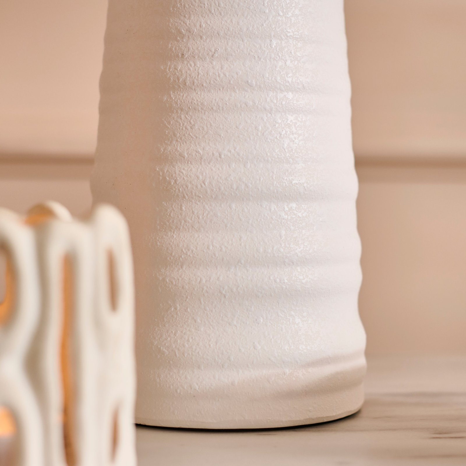 Burleigh 43cm Ceramic Table Lamp Base - White & Coningsby 35cm Cotton Lamp Shade - Taupe - Image 5