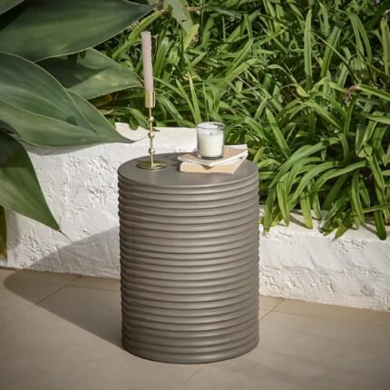 Carlotta Round Concrete Garden Side Table - Dark Grey