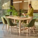 Carter Whitewash Rectangular Dining Table with 6 Freya Fern Green Dining Chairs with Whitewash Legs - Image 11