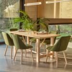 Carter Whitewash Rectangular Dining Table with 6 Freya Fern Green Dining Chairs with Whitewash Legs